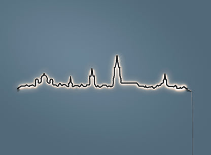 Kontura Skyline Bern in Schwarz, beleuchtet an der Wand #Farbe_Schwarz